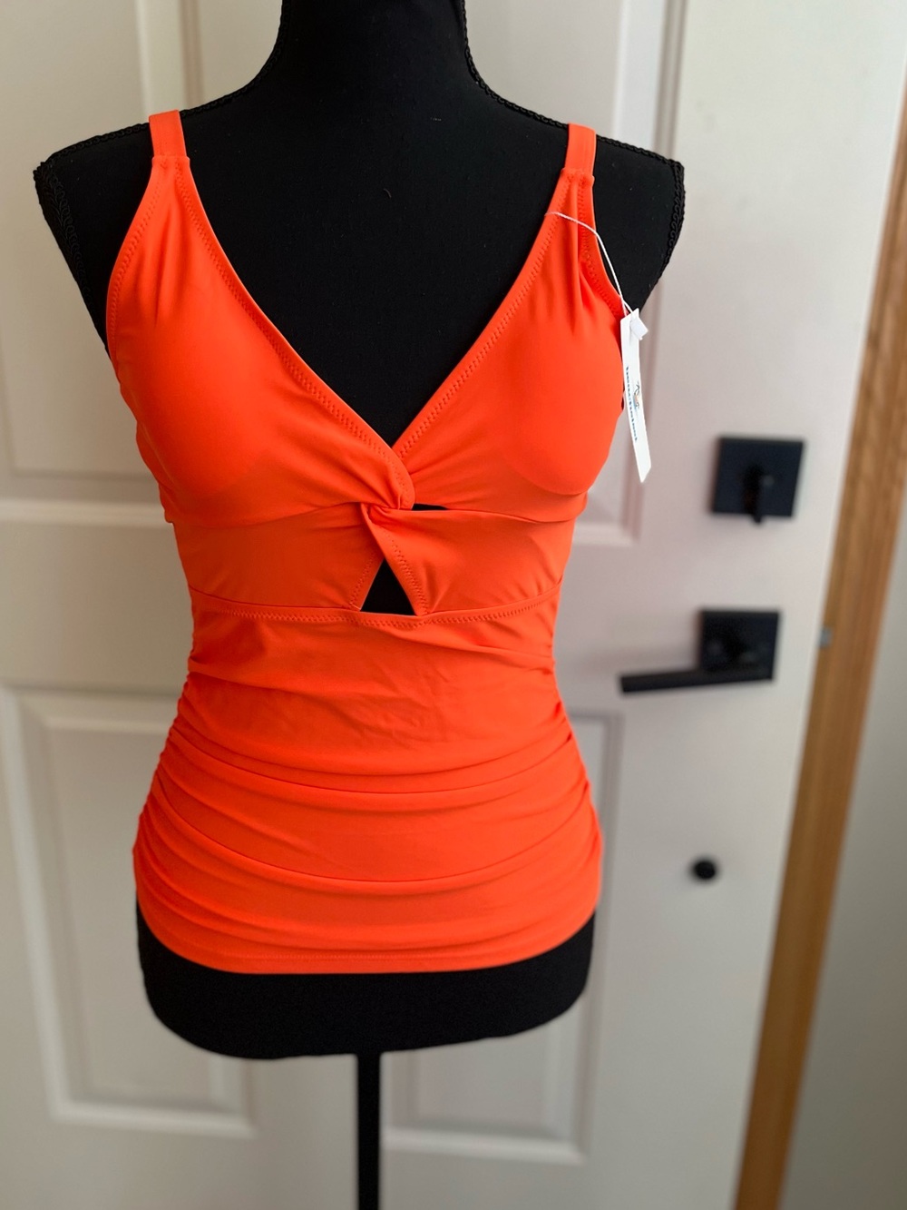 New Beachsissi orange v neck tummy control hook design ruched side tankini small